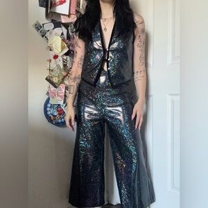 Batsheva Iridescent Black Jumpsuit Set Small